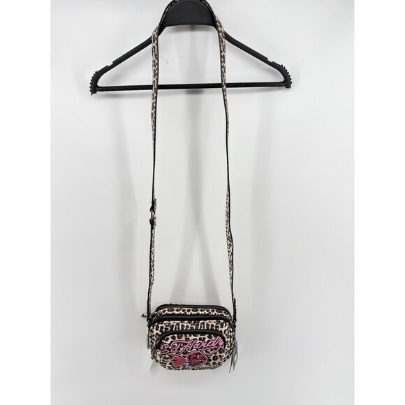 NWT Ed Hardy Heart & Rose Crossbody Bag - Cheetah Print - Picture 2 of 9